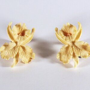 Ming's Earrings - Carved Orchid, Sterling Silver Screw Backs